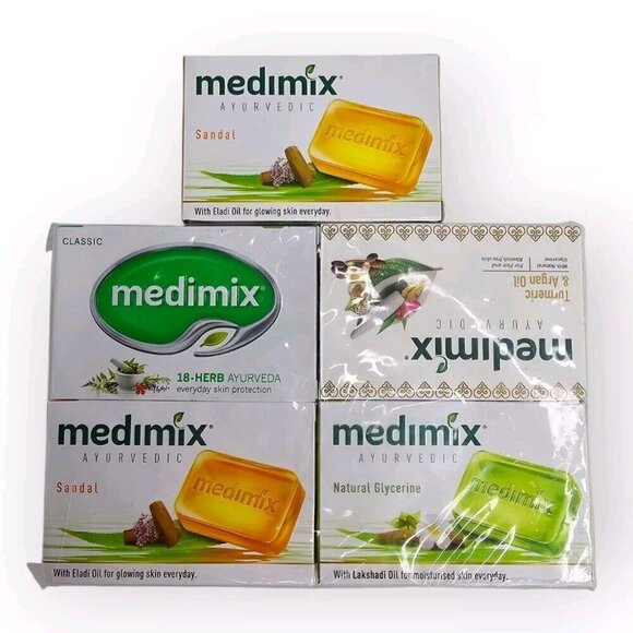 MEDIMIX AYURVEDIC Bar Soaps Lot of 5 4.4 oz Sandal Glycerin Turmeric Argan Herbs - Picture 1 of 8